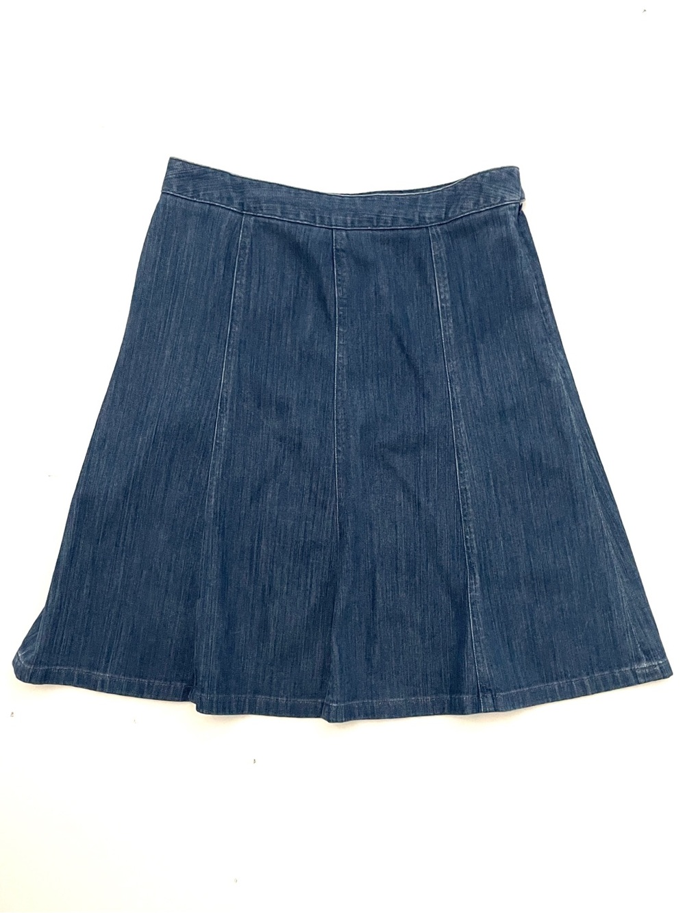 90s LL Bean Denim A-Line Knee Skirt with Seam Detail, Minimalist Academic, 10 R